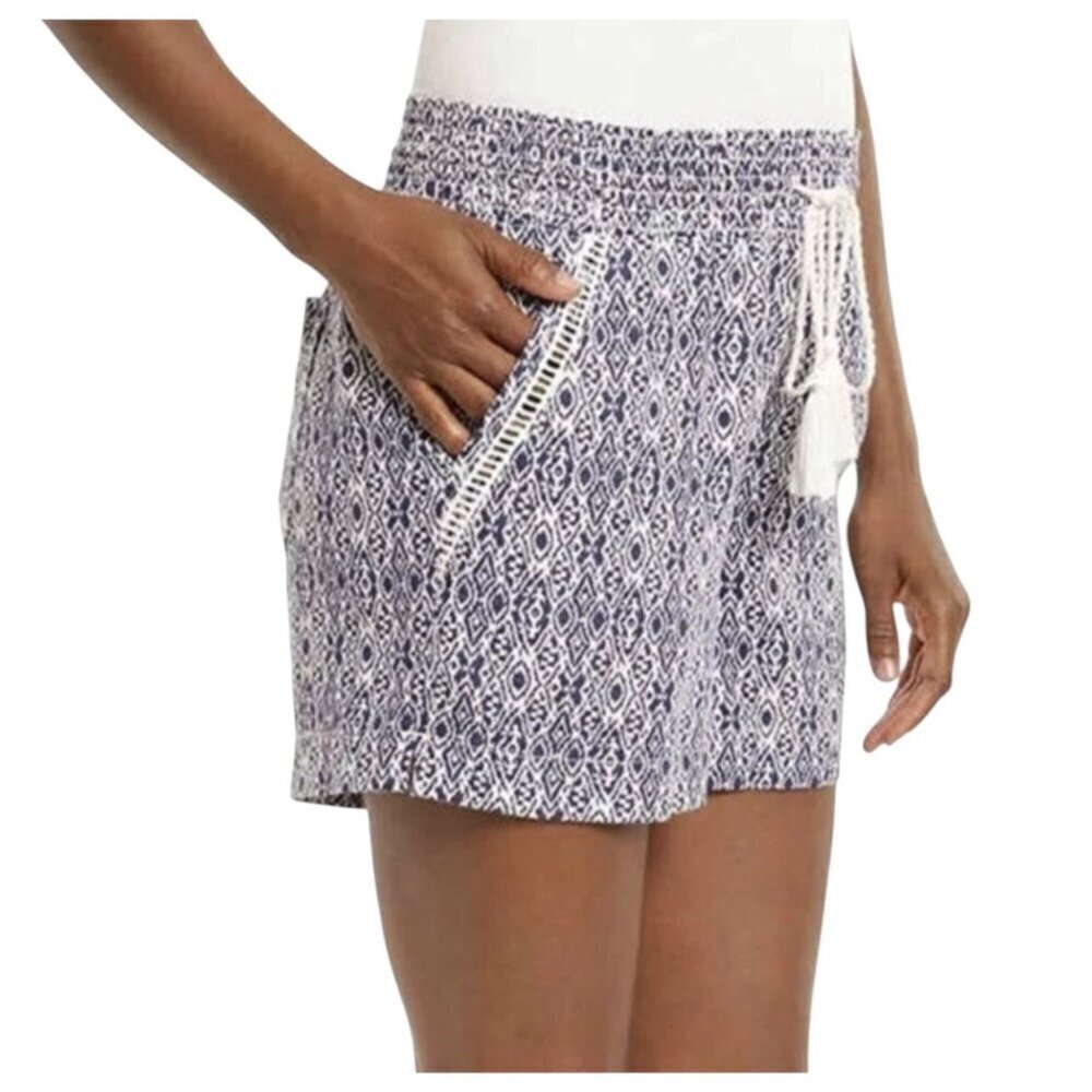 Briggs Linen Blend Boho Tassel Shorts Navy White Large - Picture 5 of 11